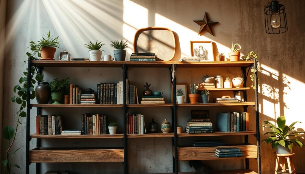 rustic workspace shelving